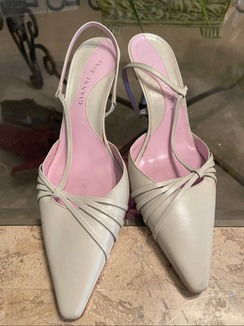 Gianni Bini Ivory Pointed-Toe Slingback Heels with Pink Insole - Picture 2 of 6